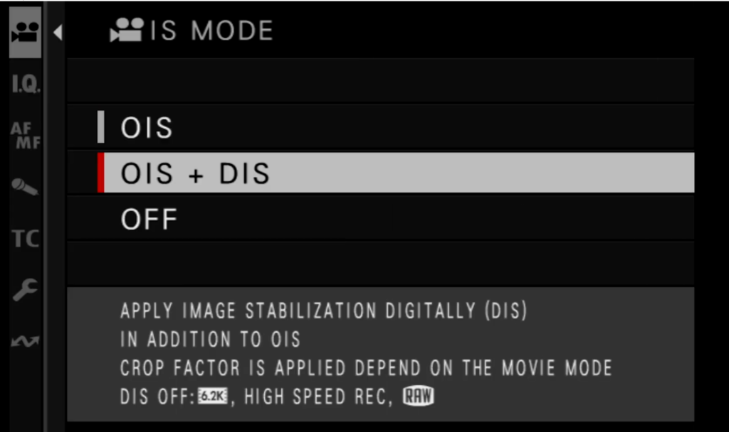 X-m5 image stabilization modes